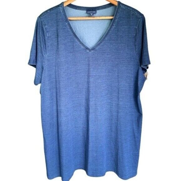 NEW Pure Jill Indigo Blue T-Shirt Dress Size XL Short Sleeve V Neck Dress - Picture 7 of 10